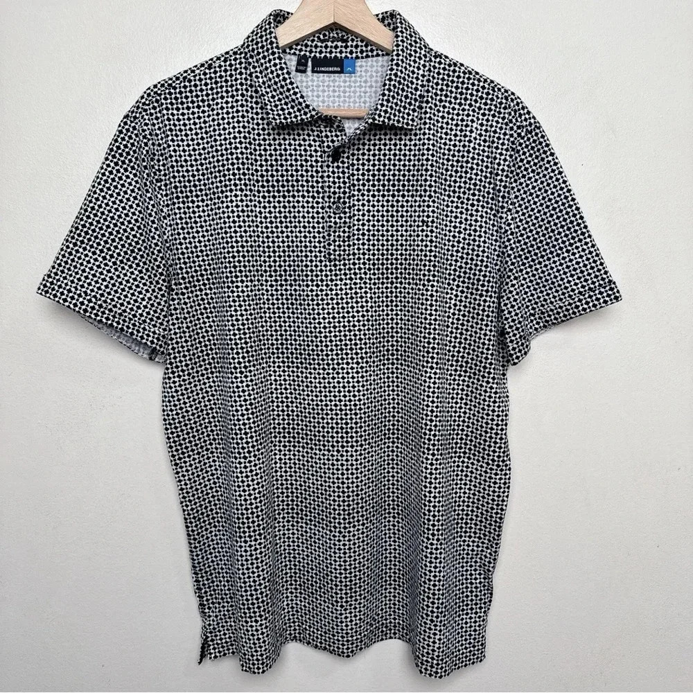 J. Lindeberg Mens Xlarge Tour Tech Slim Fit Geometric Print Polo Shirt